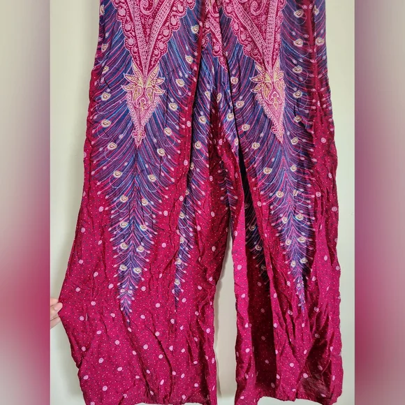 Bohemian Red and Purple Wide Leg Pants - Picture 2 of 7